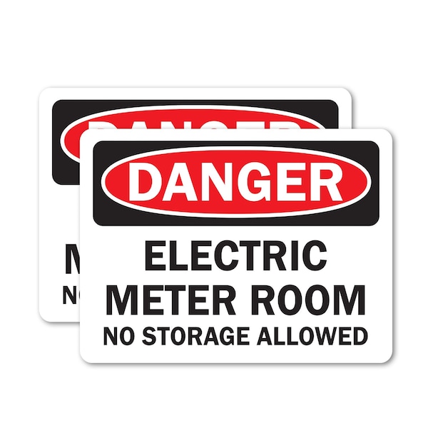 Signmission Electric Meter Room No Danger Sign, Vinyl Decal, 5in W x 3.5in L, 2PK OS-2PACK-DS-D-35-L-19336 - main